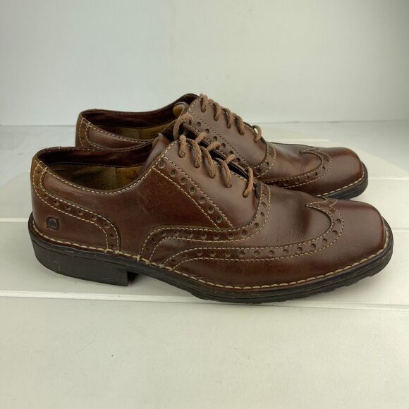 Born Oxfords Mens Size 9 Brown Leather Dress Shoes Lace Up Wingtip - Picture 1 of 9